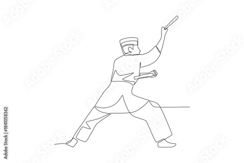 A man practicing silat. Bandung concept one-line drawing