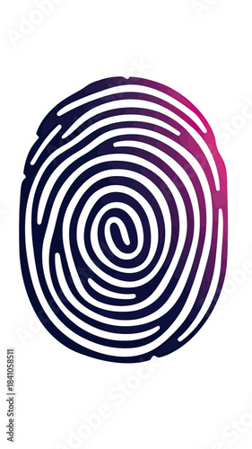 Minimalist fingerprint illustration with gradient purple and pink tones, flat vector security and identity concept design on white background