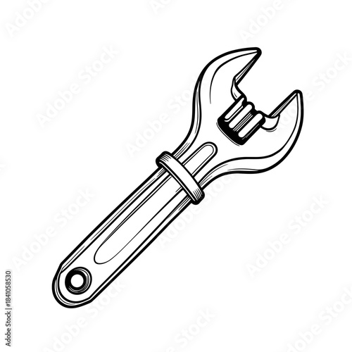 Line art adjustable wrench, tool maintenance and repair concept