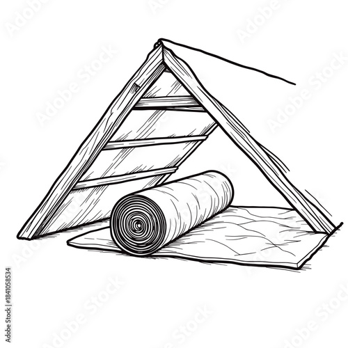 Thermal insulation rolled into attic, energy efficiency and home improvement concept