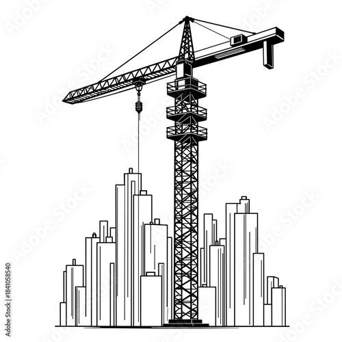 Scaffolding tower beside tall building, construction and urban development in cityscape