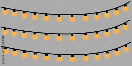 Realistic glowing yellow LED garland on an ash color background.