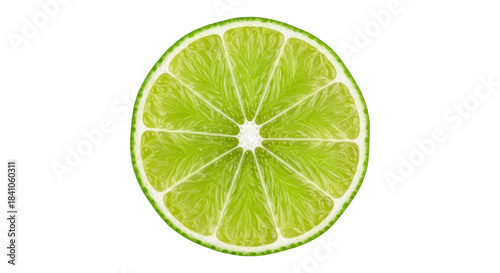 Close-up of a vibrant lime slice on a white background.