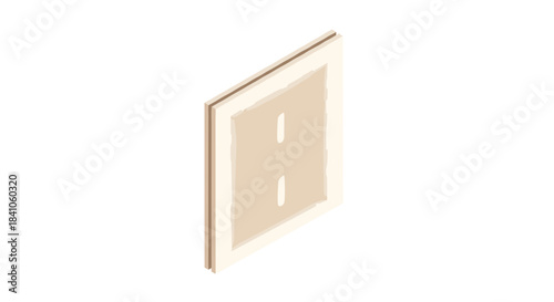 Isolated drywall panel on white background, showcasing beige texture and rectangular shape, angled view