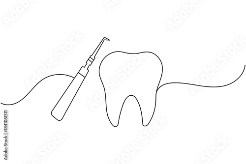 One line tooth illustration with sparkle modern clean dental artwork