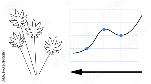 Growth concept. Stylized plants and a line chart growth trends over time. Growth analysis highlighting progress and data tracking. For reports, education, data visualization, growth studies