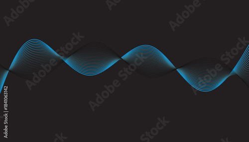 Blue flowing wave lines abstract frequency pattern on dark background