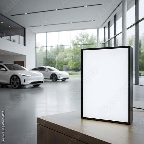 Wallpaper Mural Modern Car Showroom with a Bright Blank Display Sign for Mockup or Copy Space Torontodigital.ca