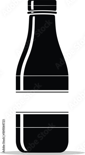 Black silhouette of a bottle with a cap and a separate base on white container liquid