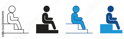 Stairs sitting icon set. Person sitting alone on stair steps , Vector illustration. 