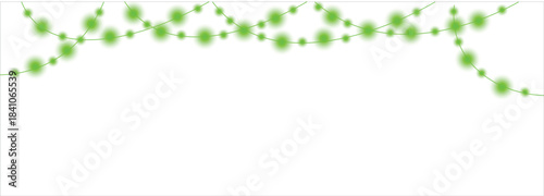  holiday green Christmas lights with glowing effect on a white background