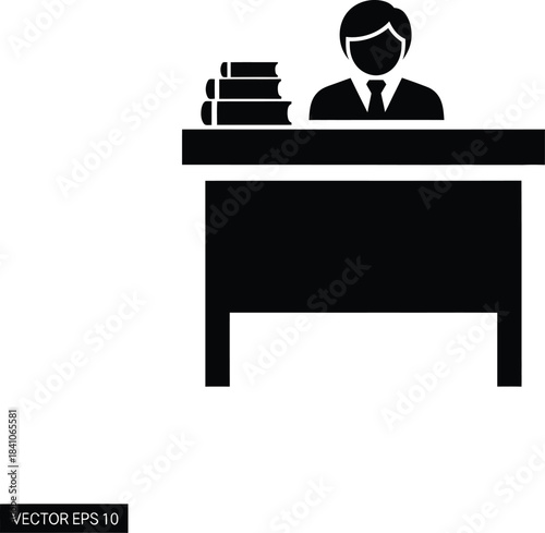 Silhouette of a Person Sitting at a Desk with Books Keywords: person, silhouette, desk, sitting, books, office, work, study, education, business, professional, employee, librarian, teacher
