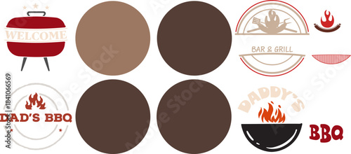 Dad's Barbeque Grill Round Welcome Sign Bundle SVG, Laser Cut Files Glowforge Silhouette Cricut, Front Door Hanger, Backyard Kitchen