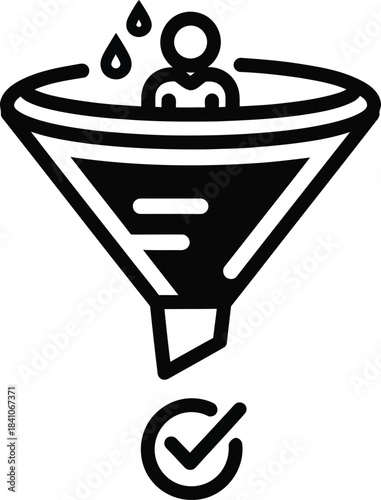 Funnel icon with person and drops and checkmark filter process