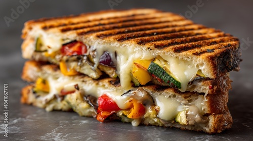 Grilled Vegetable Panini with Melted Mozzarella Cheese and Zucchini