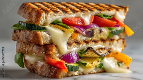Grilled Vegetable Panini with Melted Mozzarella Cheese and Zucchini