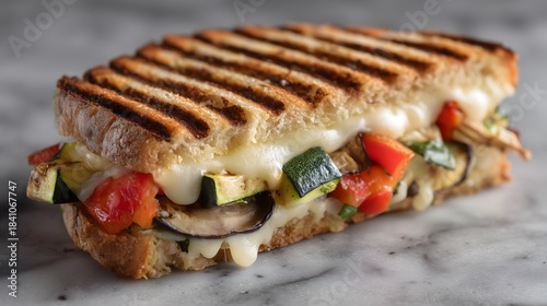Grilled Vegetable Panini with Melted Mozzarella Cheese and Zucchini
