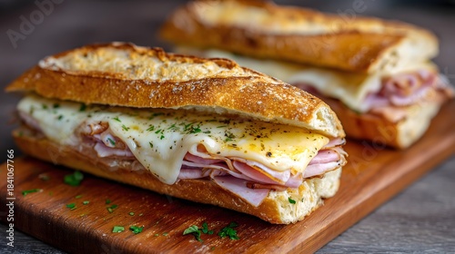 Classic Ham and Swiss Cheese Baguette Sandwich