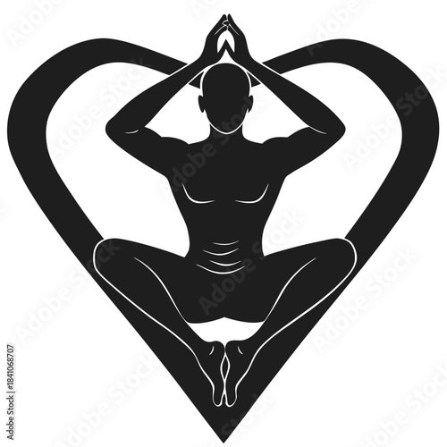 Mindful yoga pose inside heart shape, wellness and meditation