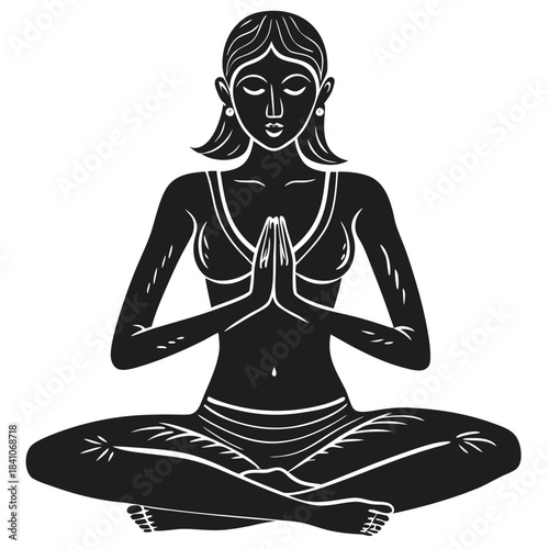 Woman meditating in lotus pose, spiritual wellness and peace