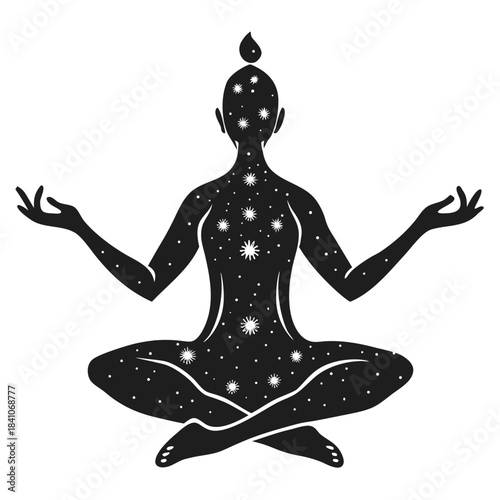 Meditating cosmic silhouette for spiritual peace and yoga design