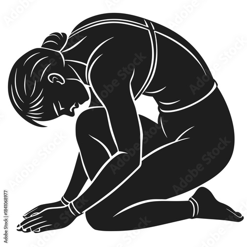 Person curled up in fetal position, expressing sadness or comfort