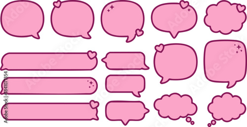 Collection of Pink Speech Bubbles and Thought Bubbles with Heart Accents, Perfect for Design and Communication