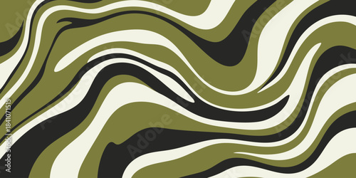 Abstract Swirls of Olive Green, Cream, and Black A Psychedelic and Organic Fluid Art Pattern