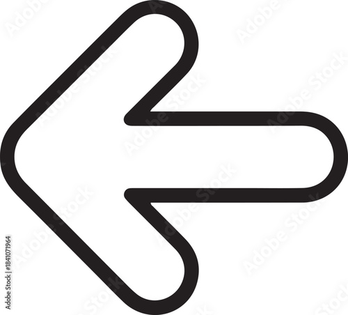 Left arrow outline icon for navigation, Black line art of a bold left-pointing arrow, commonly used for navigation, back actions, and direction indicators in digital interfaces.

