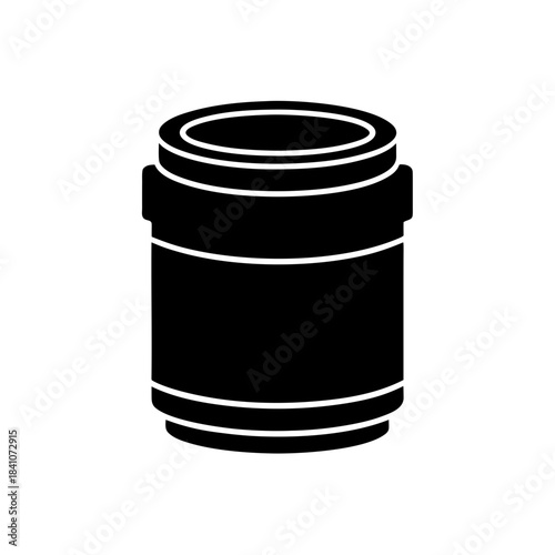 Illustration of a cylindrical black camera lens on transparent background silhouette