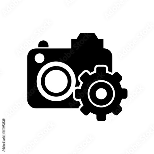 Camera with a gear icon setting configuration tool on transparent background silhouette