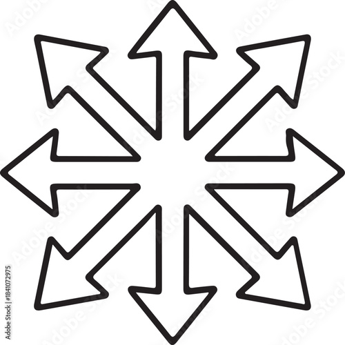 Eight arrows pointing outwards from a central point symbolizing expansion
