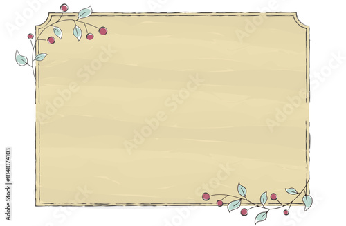 ナチュラルテイストの鉛筆描き風フレーム素材　赤い実のデコレーション