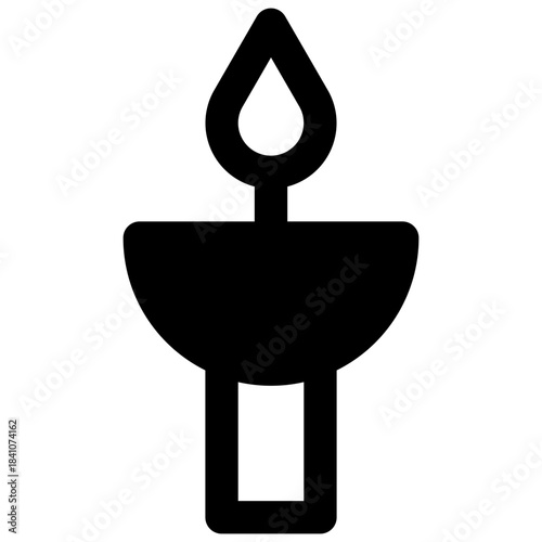 Candle. Outlined stroke vector icon with black-filled details.