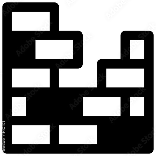 Broken wall. Outlined stroke vector icon with black-filled details.