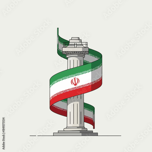 Column with the flag of iran wrapped around it, symbolizing national pride and identity.