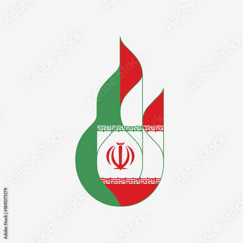 Stylized vector illustration of the flag of iran in a fluid, flame like design element.