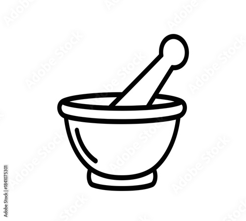 Traditional wooden mortar and pestle kitchen tools for grinding food spices and herbs are isolated on a white background for chemistry, pharmacy, and medicine