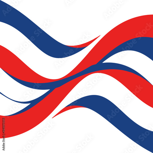 Wavy ribbons in red, white, and blue create a dynamic, patriotic themed background design.