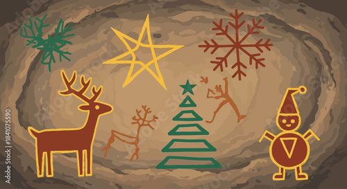 Cave-Painting Style Flat Christmas Icon Background