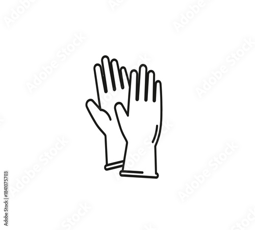 Black single pair of rubber gloves line icon, simple washing wear flat design vector pictogram, infographic vector for app logo web website button ui ux interface elements isolated on white background