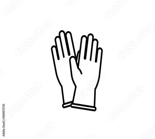 Black single pair of rubber gloves line icon, simple washing wear flat design vector pictogram, infographic vector for app logo web website button ui ux interface elements isolated on white background
