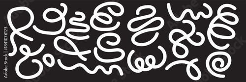 Colorful and Monochrome Abstract Squiggle Pattern  multicolor and whit abstract squiggle lines on dark backgrounds, ideal for modern design themes, creative branding, and artistic EPS10/AI.