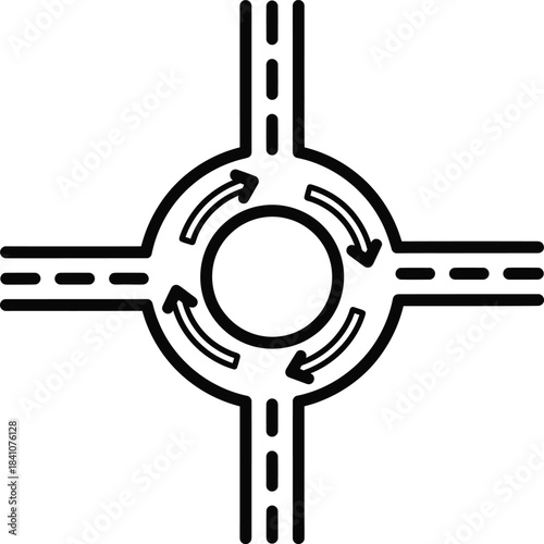 Roundabout traffic circle road junction vector illustration diagram icon eps silhouette