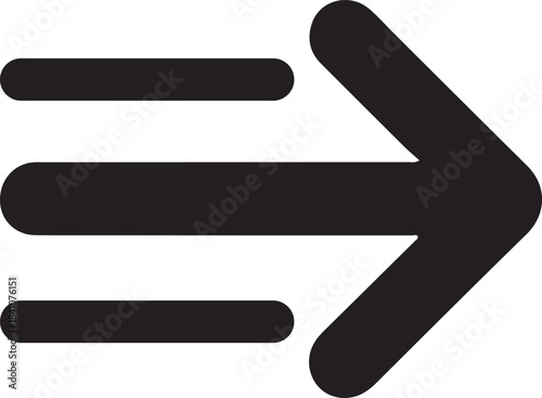 Right arrow icon showing fast movement, Minimal black right-facing arrow symbol with motion lines, representing speed, direction, navigation, progress, and forward movement in digital design.

