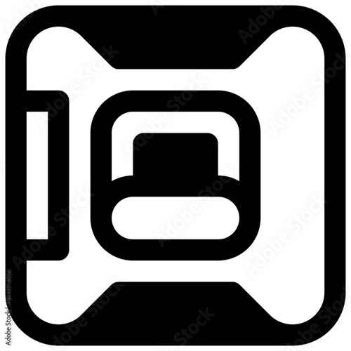 Capsule hotel. Outlined stroke vector icon with black-filled details.