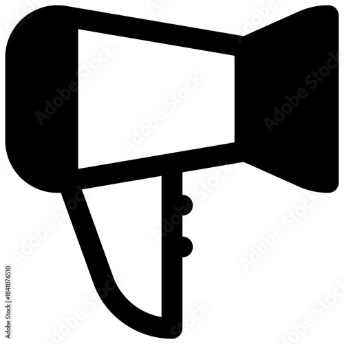 Hairdryer. Outlined stroke vector icon with black-filled details.