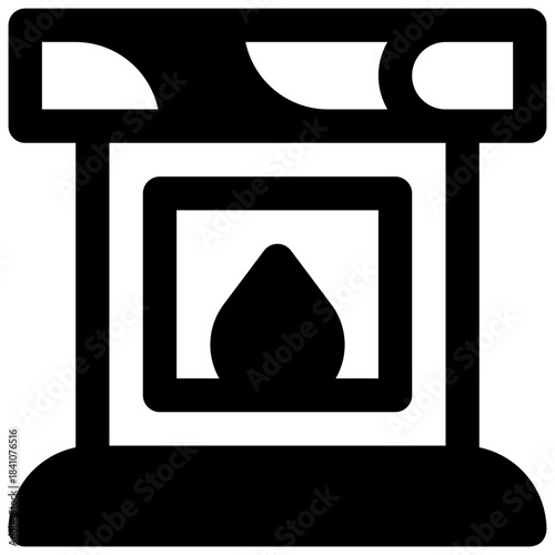 Fireplace. Outlined stroke vector icon with black-filled details.