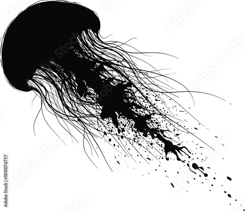 Black jellyfish illustration vector design sea life ocean animal art print eps silhouette