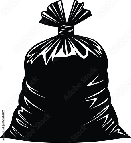 Black garbage bag vector illustration waste management and recycling art eps silhouette